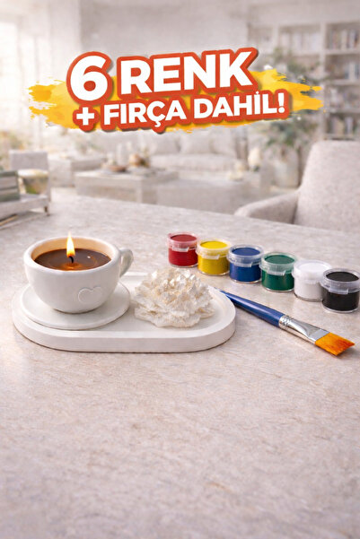 KM Kendin Boya Mum & Dekor Seti - 6 Renk Boya + Fırça Dahil – El Yapımı Alçı ...