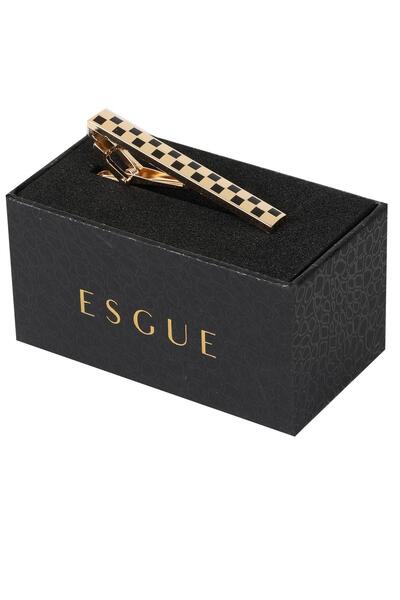 Esgue Gold Siyah Renk Kare Detaylı Şık Kravat Klipsi – KM:5255