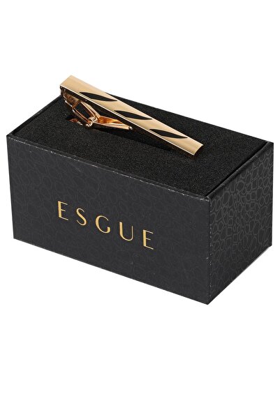 Esgue Gold Siyah Renk Eğik Şerit Desenli Kravat Klipsi – KM:5257