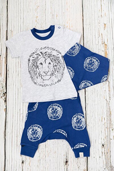 Miniworld Set baieti 3 piese din bumbac, model Lion, varsta 6-9 luni, 74 cm, ...