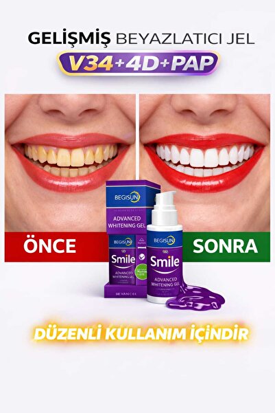 BEGISUN Diş Beyazlatma Jeli 50 ml – V34 & 4D PAP Teknolojili, Sarı Ton Gideri...