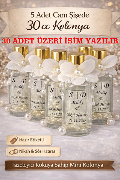 eSLeTc Cam Şişe 5 Adet Islak Ortanca Çiçek İncili Kolonya Söz,Nişan,Düğün,Kın...