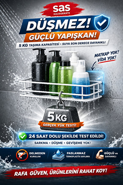 Sas Haus Raft adeziv pentru duș, Raft de baie cu montare fără găurire, Capaci...