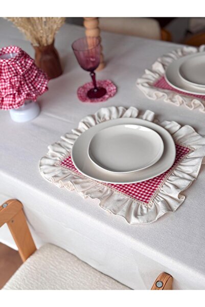 KaiAtelier Mia 2Li Αμερικανικό σερβίτσιο/σουπλά από ακατέργαστο λινό με καρό ...