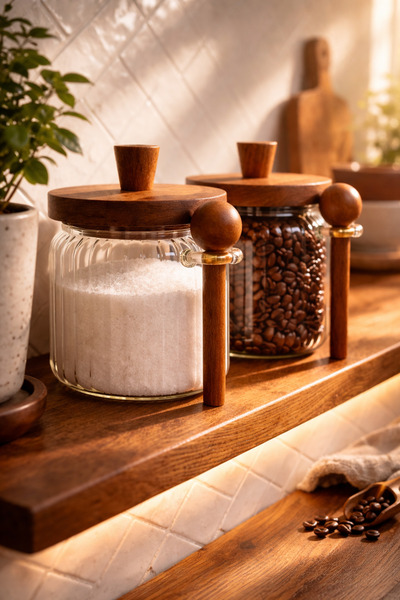 Paşabahçe 2'li Akasya Kapaklı Kaşıklı Vakumlu Cam Kavanoz Seti-Mutfak Düzenle...