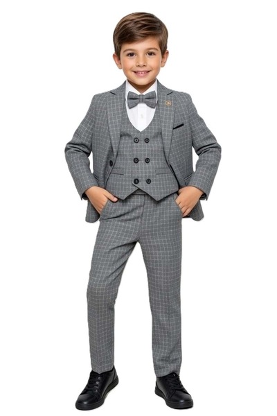 s.t. sebat tekstil Costum pentru băieți cu vestă cu model în carouri și jache...