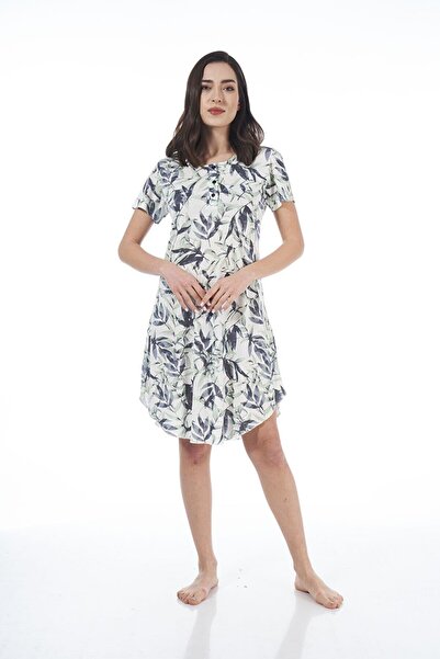 Estiva 22227 Γυναικείο κοντομάνικο φόρεμα βισκόζης με στάμπα σε φύλλα