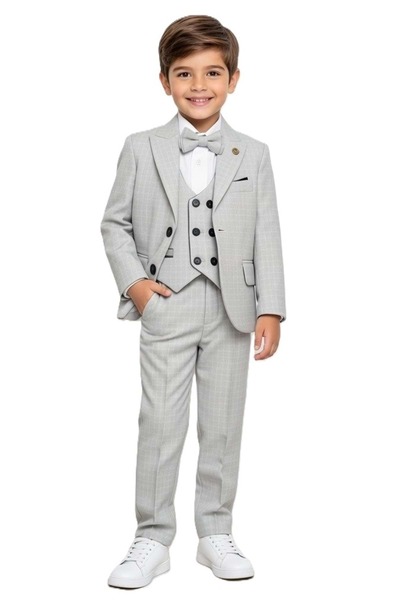 s.t. sebat tekstil Plaid Pattern Vest Set Boys' Suit with Bow Tie and Jacket ...