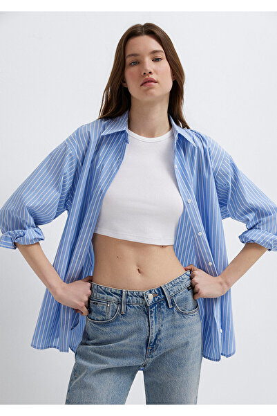 Mavi Çizgili Gömlek Oversize / Geniş Kesim 1211361-89853