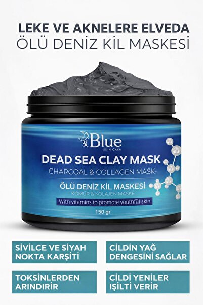 BLUE Skin Care Ölü Deniz kil maskesi kolajen siyah nokta karşıtı ölü deriden ...