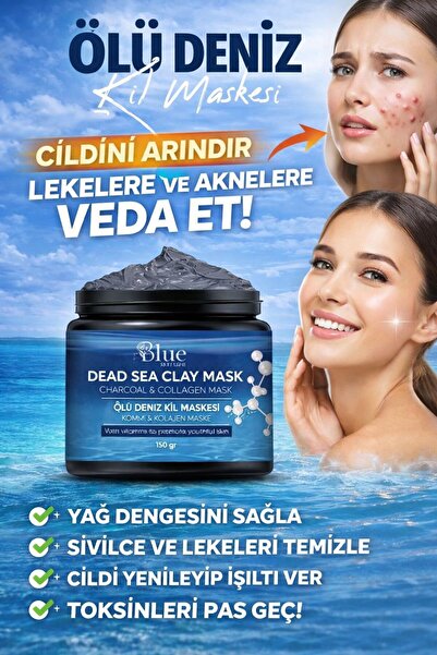 BLUE Skin Care Ölü Deniz Kil Maskesi Kolajen Siyah Nokta Karşıtı Ölü Deriden ...