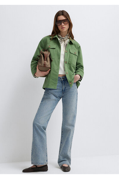 Mavi Green Thin Jacket with Pocket Detail Loose Fit / Relaxed Comfortable Cut...