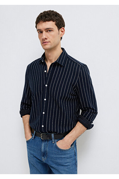 Mavi Gestreiftes schwarzes Hemd, normale Passform 0211998-91552