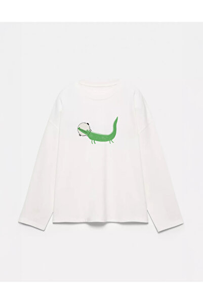 Disante 100% قطن مقاس كبير مطبوع عليه نقش التمساح - تي شيرت بأكمام طويلة وياق...