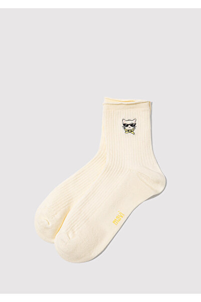 Mavi Cat Embroidered Ecru Socks 1913882-70048