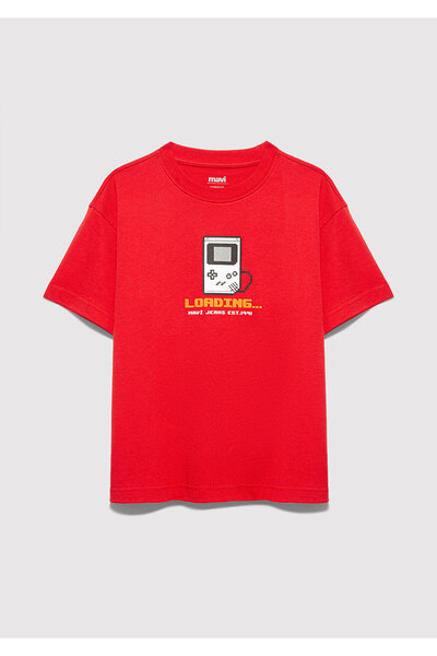 Mavi Червена тениска с принт, овърсайз / широка кройка 6610416-70478