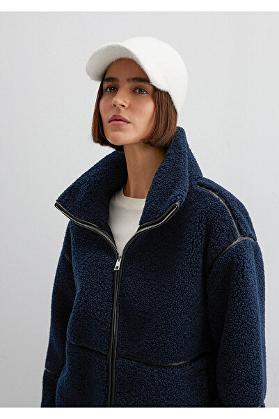 Mavi Peluş Ekru Şapka 1914003-70048