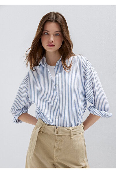 Mavi Çizgili Gömlek Oversize / Geniş Kesim 1211342-80767
