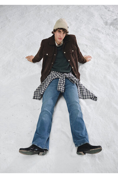 Mavi Cămașă din catifea maro cu buzunare Loose Fit / Loose Confortabil croial...