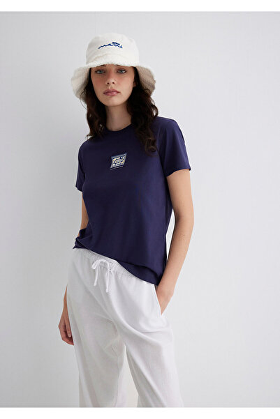 Mavi Marineblaues T-Shirt mit Evil-Eye-Print, reguläre Passform / normaler Sc...