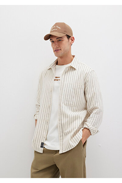 Mavi Çizgili Bej Gömlek Regular Fit / Normal Kesim 0211702-90923