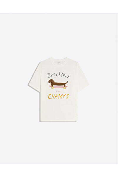 Disante Γυναικείο μπλουζάκι Breakfast Champs με στάμπα, με λαιμόκοψη ποδηλάτο...