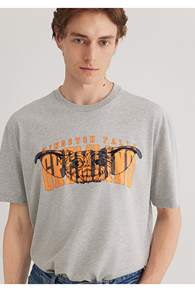 Mavi Gremlins Baskılı Gri Tişört Loose Fit / Bol Rahat Kesim 0612301-80196