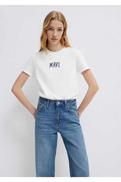 Mavi Logo Printed Ecru T-Shirt Regular Fit / Standard Cut 1613412-70057