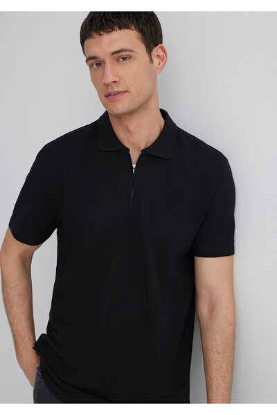 Mavi Semi-Zippered Black Polo T-Shirt Regular Fit 0612525 -900