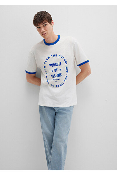 Mavi Λεπτομερές λευκό μπλουζάκι με Piping Loose Fit / Loose Comfortable Cut 0...