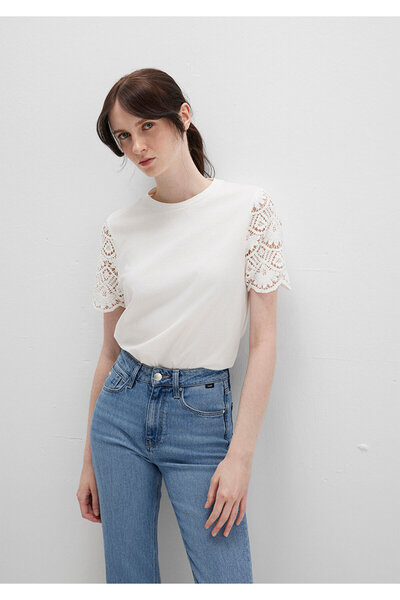 Mavi Lace Detailed Ecru T-Shirt Regular Fit / Regular Cut 1613515-70057