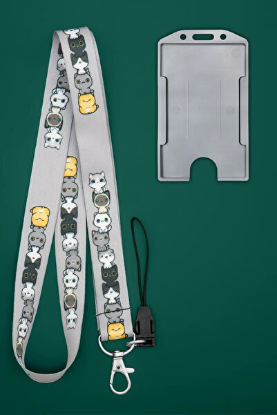 Apptakı Gri Yavru Kediler Boyun İpi Boyun Askı İpi Boyun Askısı ve Kartlık - ...