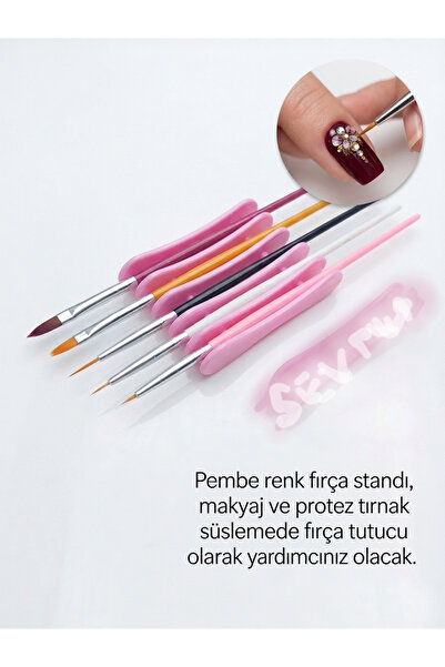 SEVRU Fırça Standı 5 Bölmeli Nail Art Fırça Ve Kalem Tutucu Pembe Yıka Tekrar...