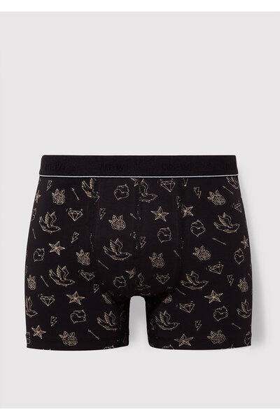 Mavi Baskılı Siyah Boxer 092449-85585