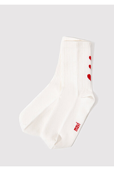 Mavi Kalp Detaylı Beyaz Soket Çorap 1913263-620