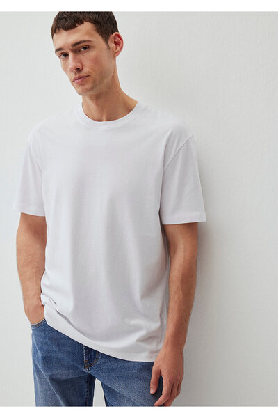 Mavi Beyaz Basic Tişört Loose Fit / Bol Rahat Kesim 066249-620