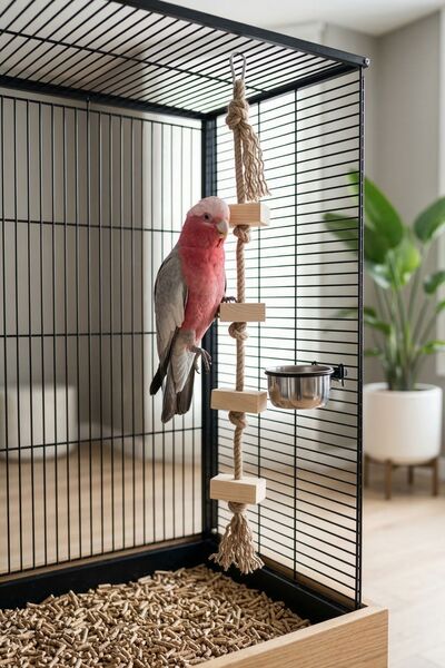 Mivra Pets Papağan Kemirme ve Parçalama Oyuncağı Doğal Ahşap 80 cm 8 mm Jüt İp