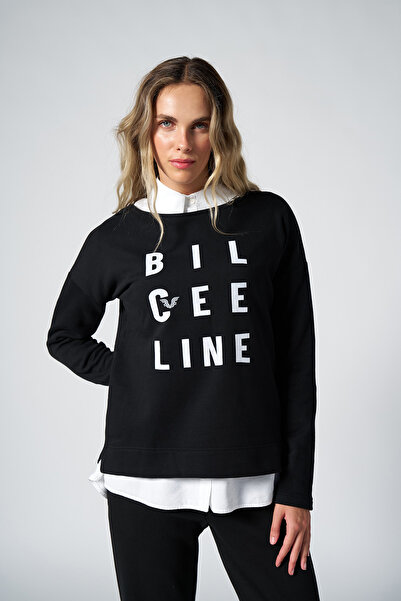 bilcee Hanorac negru din bumbac organic pentru femei 0719