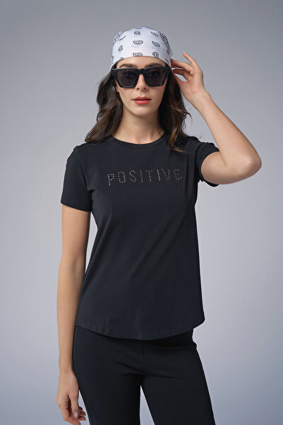 bilcee Women's Black Geometric Drop T-Shirt 4176