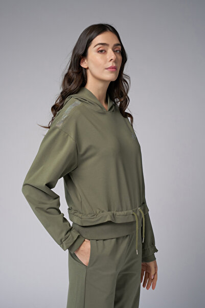 bilcee Women's Green Stone Printed Sweatshirt Trousers Suit 4043