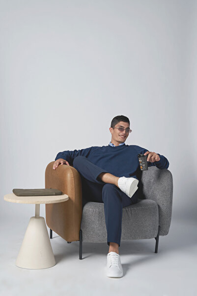 bilcee Men's Navy Blue Crew Neck Brushed Soft Textured Sweatshirt 4786