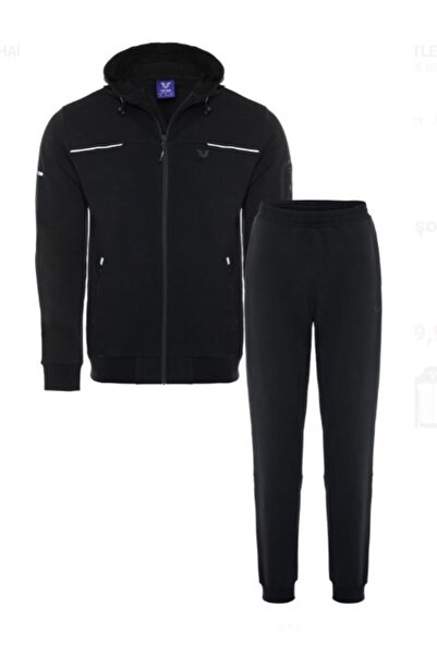 bilcee Men's Black Hooded Elastic Leg Tracksuit 0785