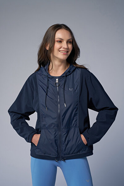 bilcee Jachetă sport cu glugă țesută albastru deschis pentru femei 4172