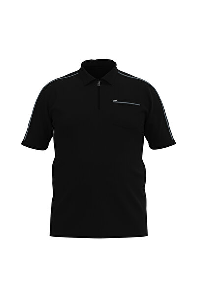 bilcee Men's Black Large Size Polo Neck T-Shirt 4192