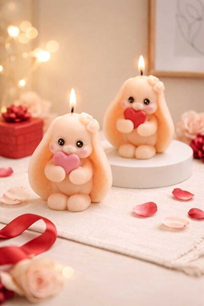 Cute Rabbit Candle with Heart in 2 Hands