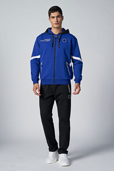 bilcee Men's Saks Blue Hooded Straight Leg Tracksuit Set 0696