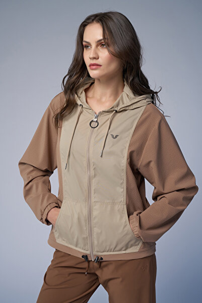 bilcee Women's White Woven Hooded Sports Jacket 4172