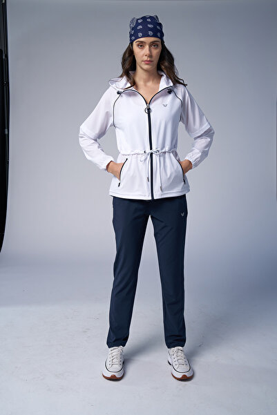bilcee Women's White Thin Light Fabric Woven Tracksuit Set 4171