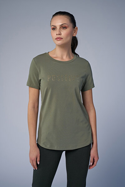 bilcee Women's Green Geometric Drop T-Shirt 4176