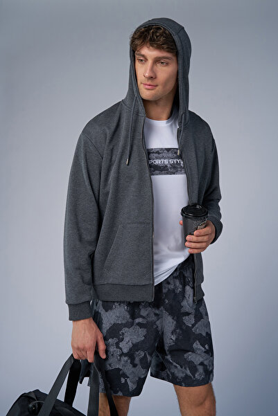 bilcee Peak Unisex Антрацит Оверсайз Світшот з капюшоном на блискавці 7016